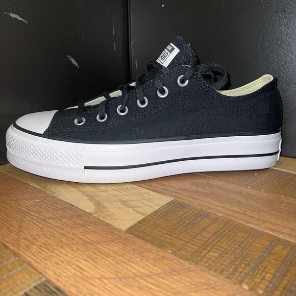 MEN'S CONVERSE CANVAS OX PLATFORM CHUCK TAYLOR ALL STAR BLACK SNEAKERS LOW TOP - Picture 1 of 7